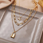 Multi Layer Lock Portrait Pendants Necklaces For Women Gold Metal Key Heart Necklace nowadaysfashion