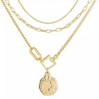 Multi Layer Lock Portrait Pendants Necklaces For Women Gold Metal Key Heart Necklace nowadaysfashion