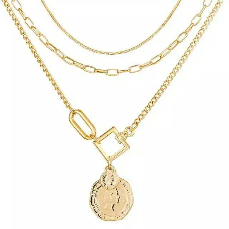 Multi Layer Lock Portrait Pendants Necklaces For Women Gold Metal Key Heart Necklace - Blade & Thread