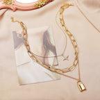 Multi Layer Lock Portrait Pendants Necklaces For Women Gold Metal Key Heart Necklace nowadaysfashion