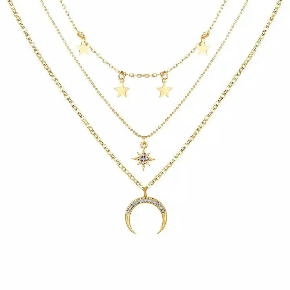 Multi Layer Lock Portrait Pendants Necklaces For Women Gold Metal Key Heart Necklace - Blade & Thread