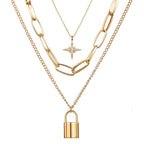Multi Layer Lock Portrait Pendants Necklaces For Women Gold Metal Key Heart Necklace nowadaysfashion