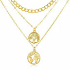 Multi Layer Lock Portrait Pendants Necklaces For Women Gold Metal Key Heart Necklace nowadaysfashion