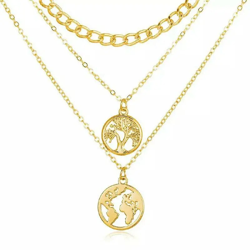 Multi Layer Lock Portrait Pendants Necklaces For Women Gold Metal Key Heart Necklace - Blade & Thread