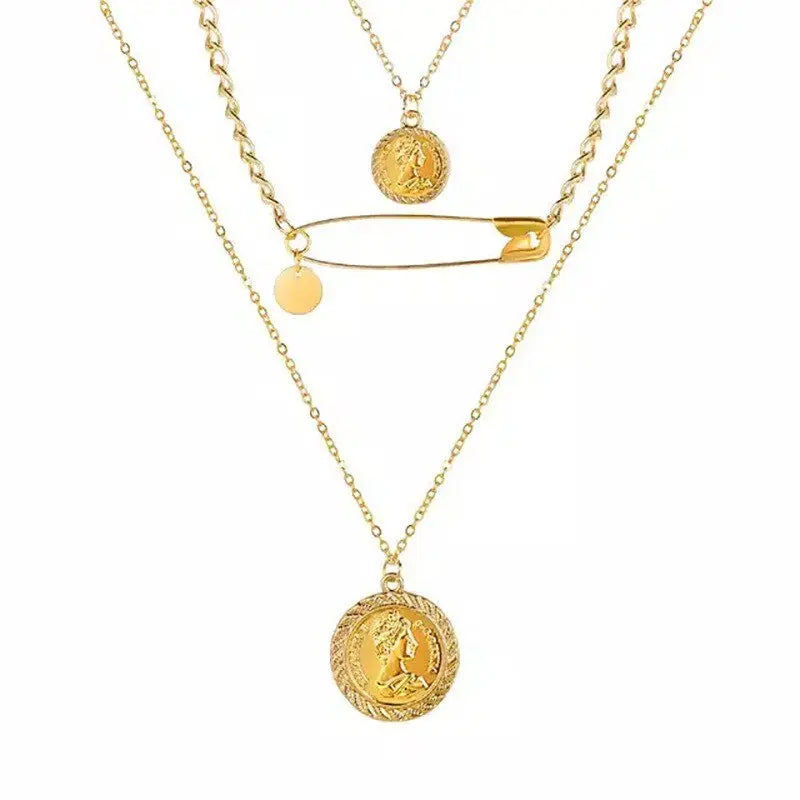 Multi Layer Lock Portrait Pendants Necklaces For Women Gold Metal Key Heart Necklace - Blade & Thread