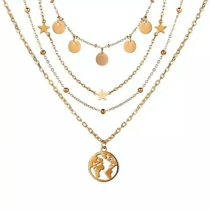 Multi Layer Lock Portrait Pendants Necklaces For Women Gold Metal Key Heart Necklace - Blade & Thread