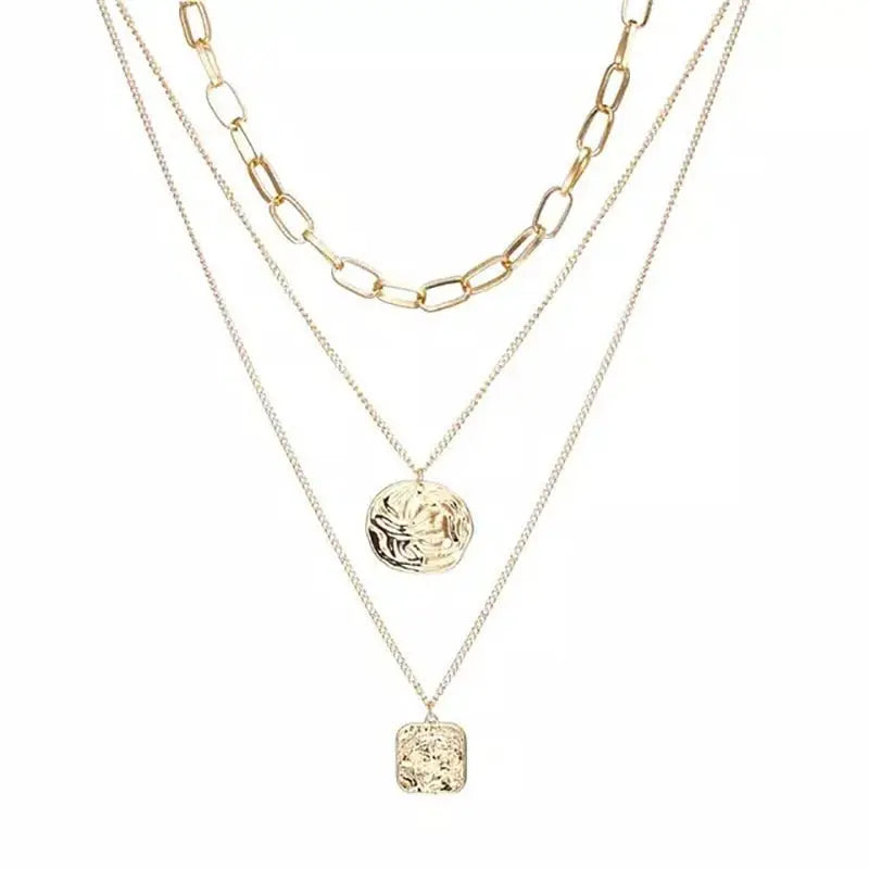 Multi Layer Lock Portrait Pendants Necklaces For Women Gold Metal Key Heart Necklace - Blade & Thread