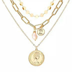 Multi Layer Lock Portrait Pendants Necklaces For Women Gold Metal Key Heart Necklace nowadaysfashion