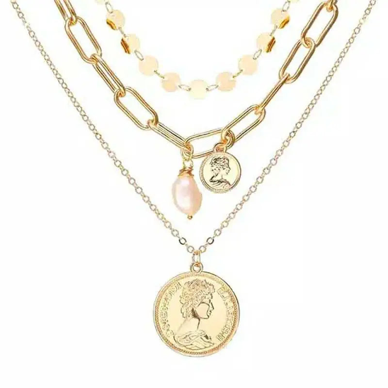 Multi Layer Lock Portrait Pendants Necklaces For Women Gold Metal Key Heart Necklace - Blade & Thread