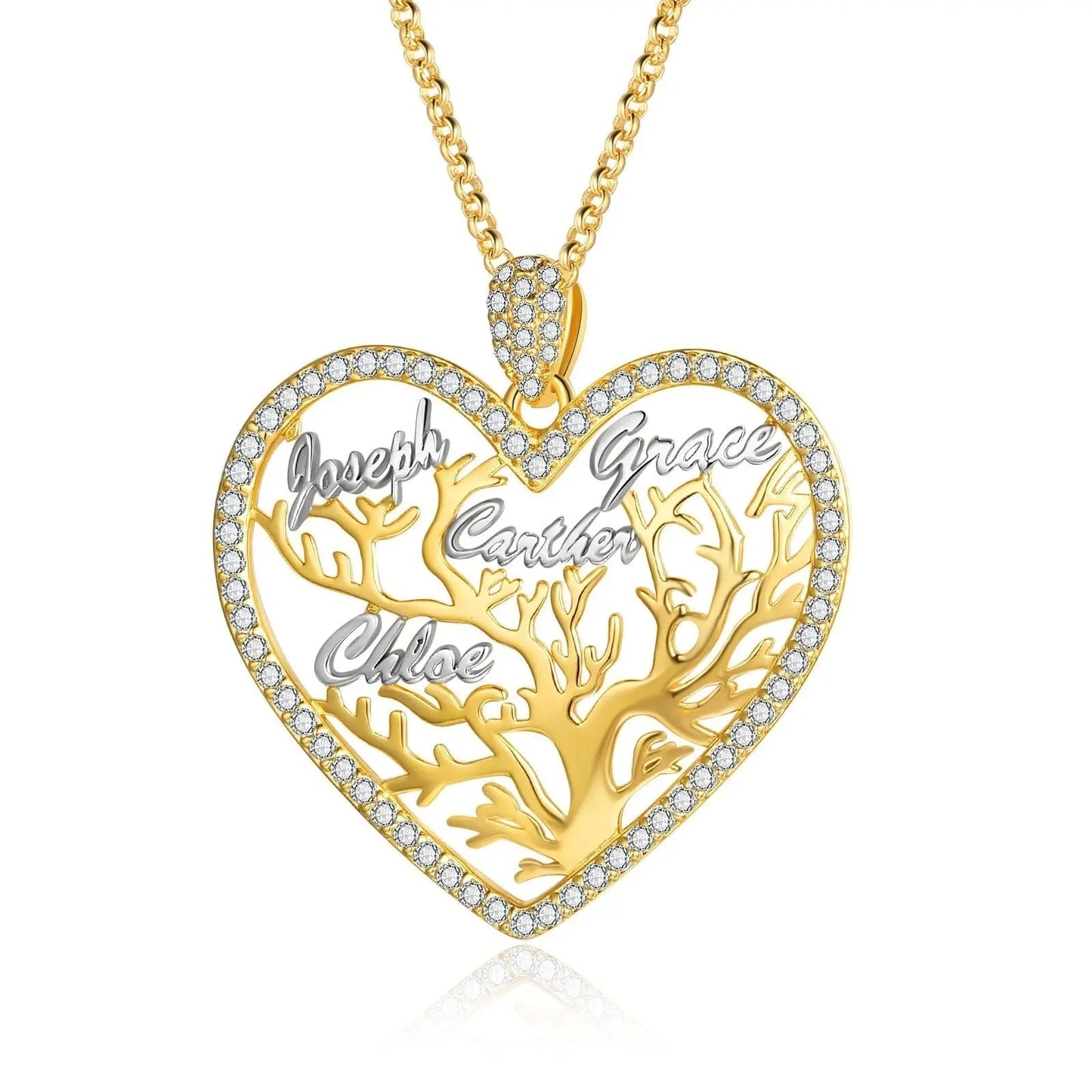 Multi-name Mixed Color Heart Necklace Family Tree of Life Nameplate Pendant - Blade & Thread