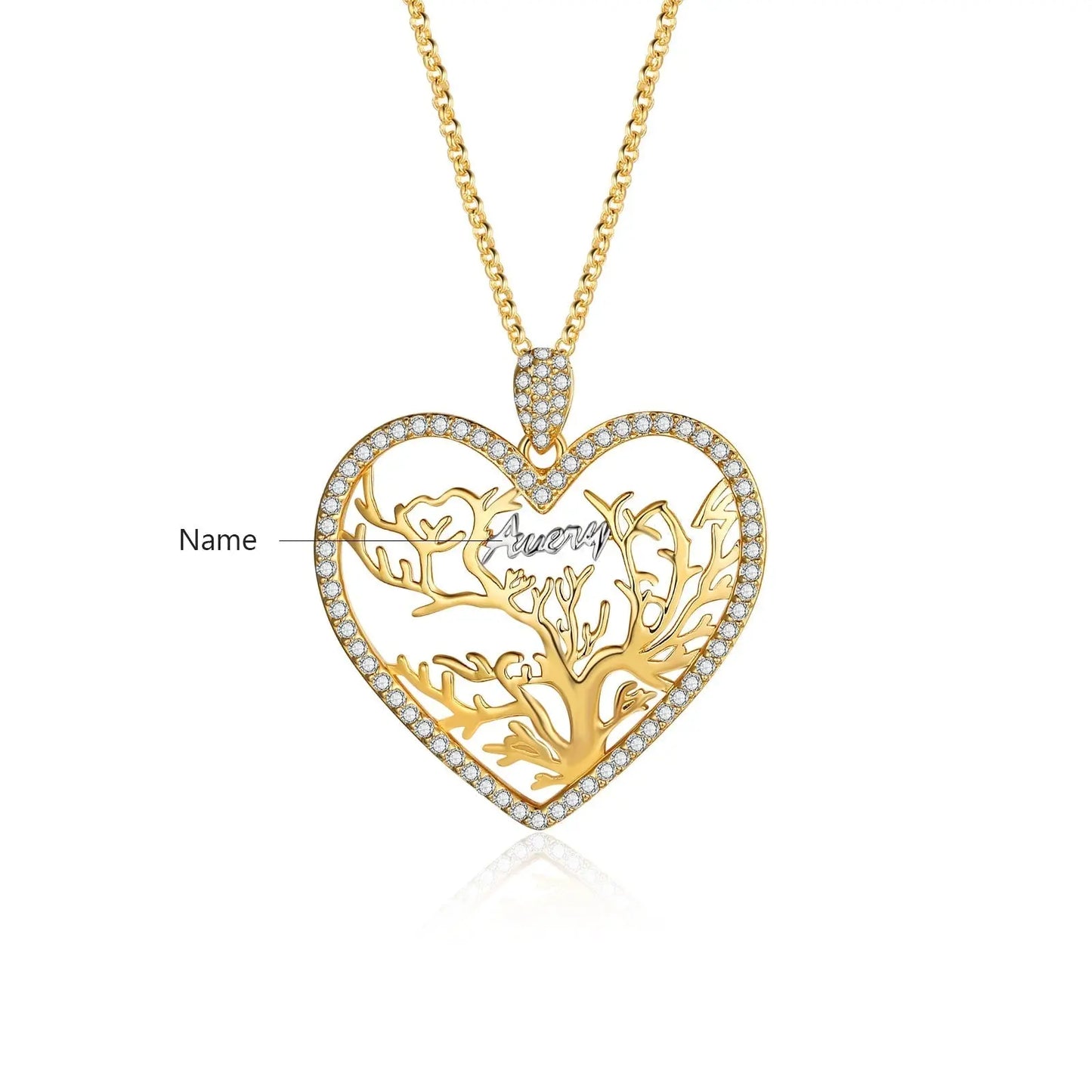 Multi-name Mixed Color Heart Necklace Family Tree of Life Nameplate Pendant - Blade & Thread