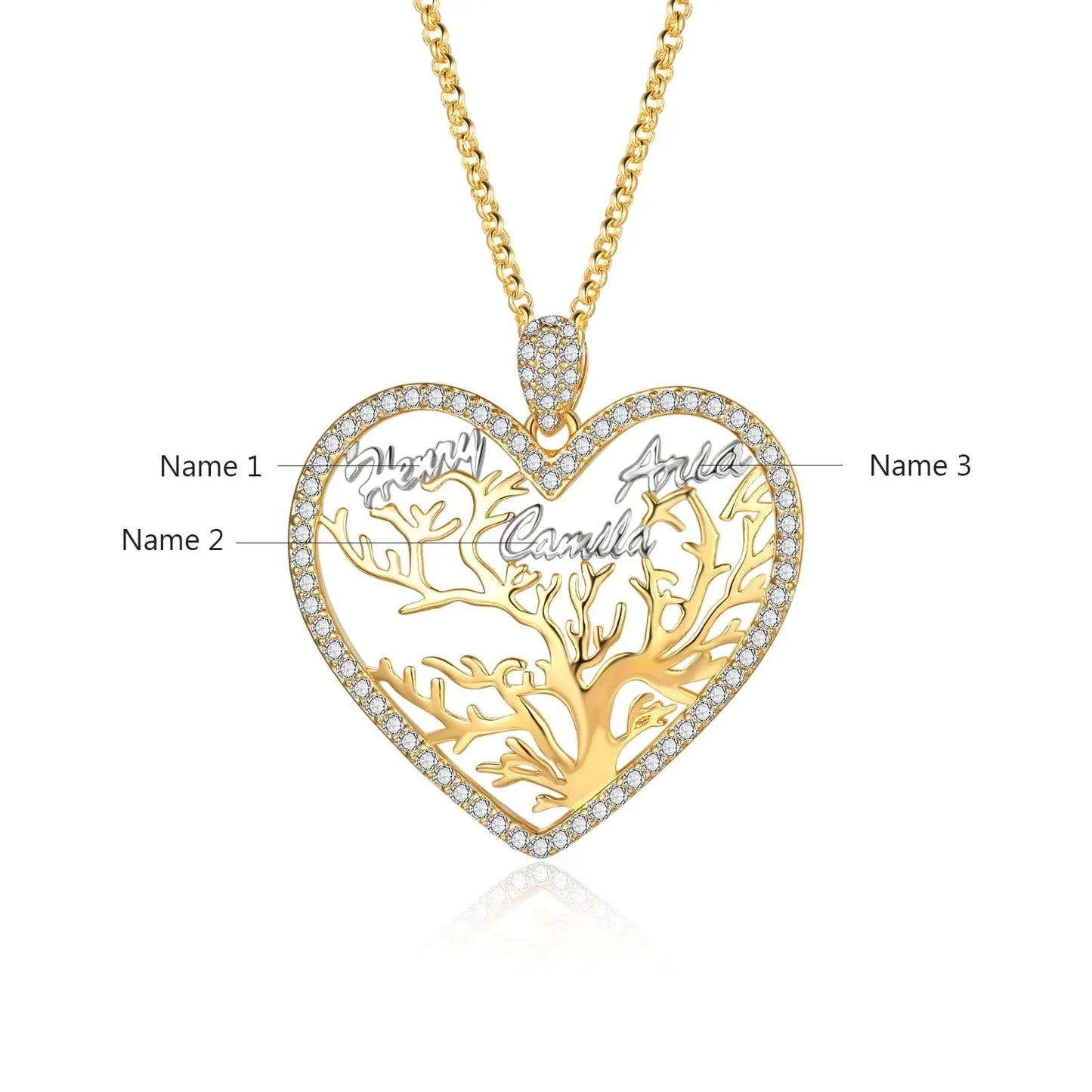 Multi-name Mixed Color Heart Necklace Family Tree of Life Nameplate Pendant - Blade & Thread