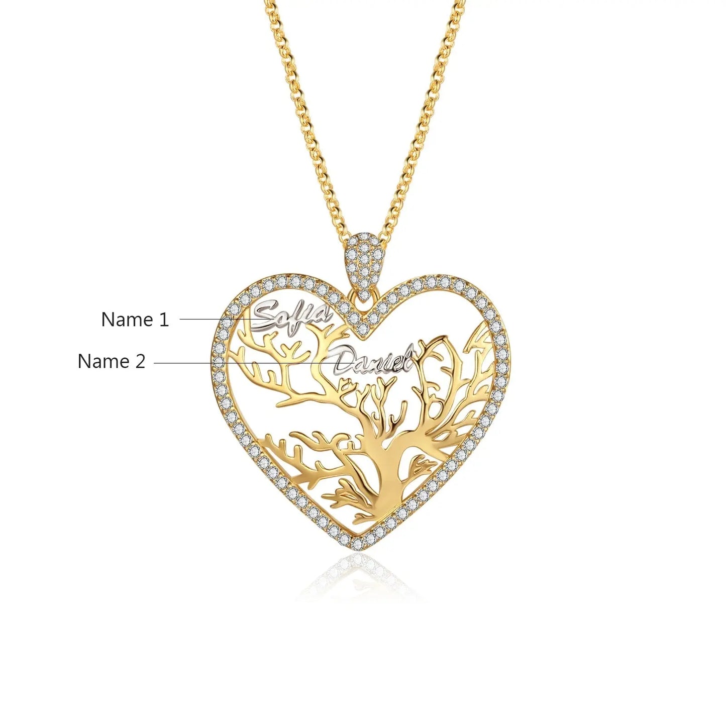Multi-name Mixed Color Heart Necklace Family Tree of Life Nameplate Pendant - Blade & Thread