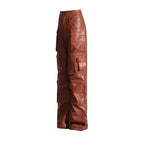 Multi-pocket overalls leather pants personality loose overalls nowadaysfashion