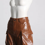 Multi-pocket overalls leather pants personality loose overalls nowadaysfashion