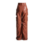 Multi-pocket overalls leather pants personality loose overalls nowadaysfashion