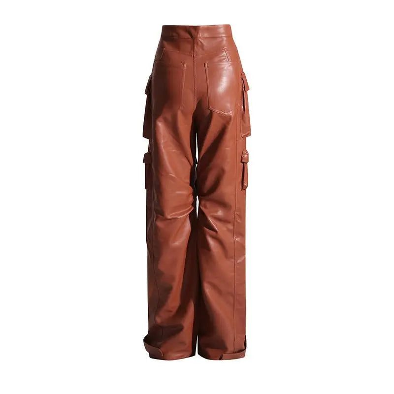 Multi-pocket overalls leather pants personality loose overalls - Blade & Thread