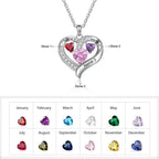 Name Engraved Heart Necklaces for Customized 3 Birthstone Necklace nowadaysfashion