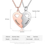 Name Engraving BFF Necklace Customized Rose Gold Silver Color Heart Couple Pendants nowadaysfashion