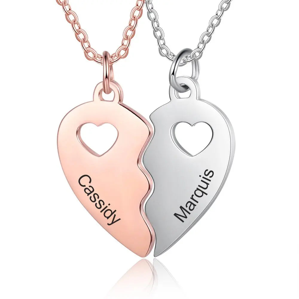 Name Engraving BFF Necklace Customized Rose Gold Silver Color Heart Couple Pendants - Blade & Thread