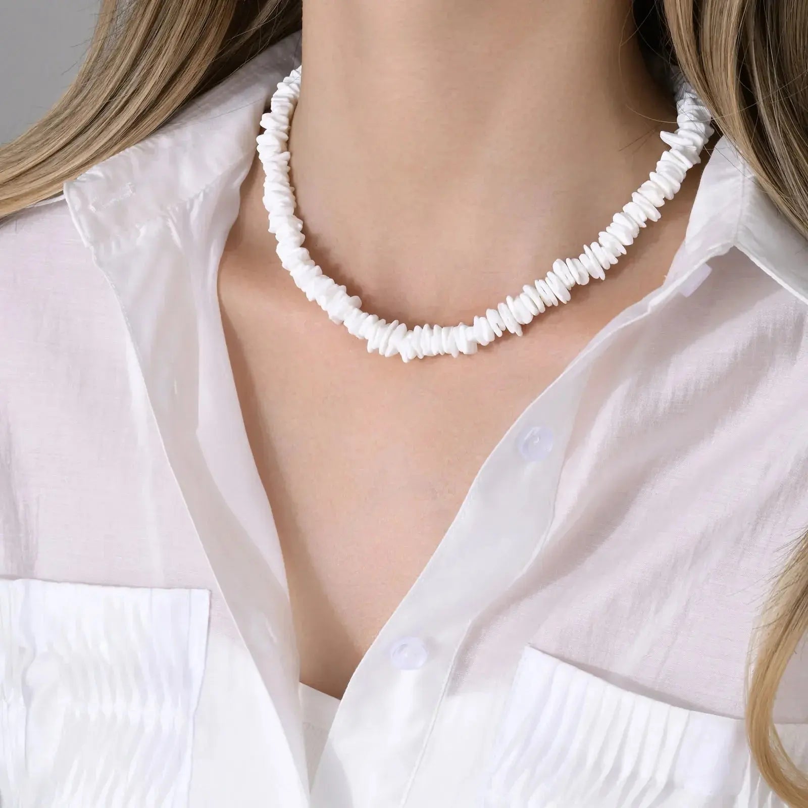 Natural Square Irregular Shell Beaded Chain Necklaces - Blade & Thread