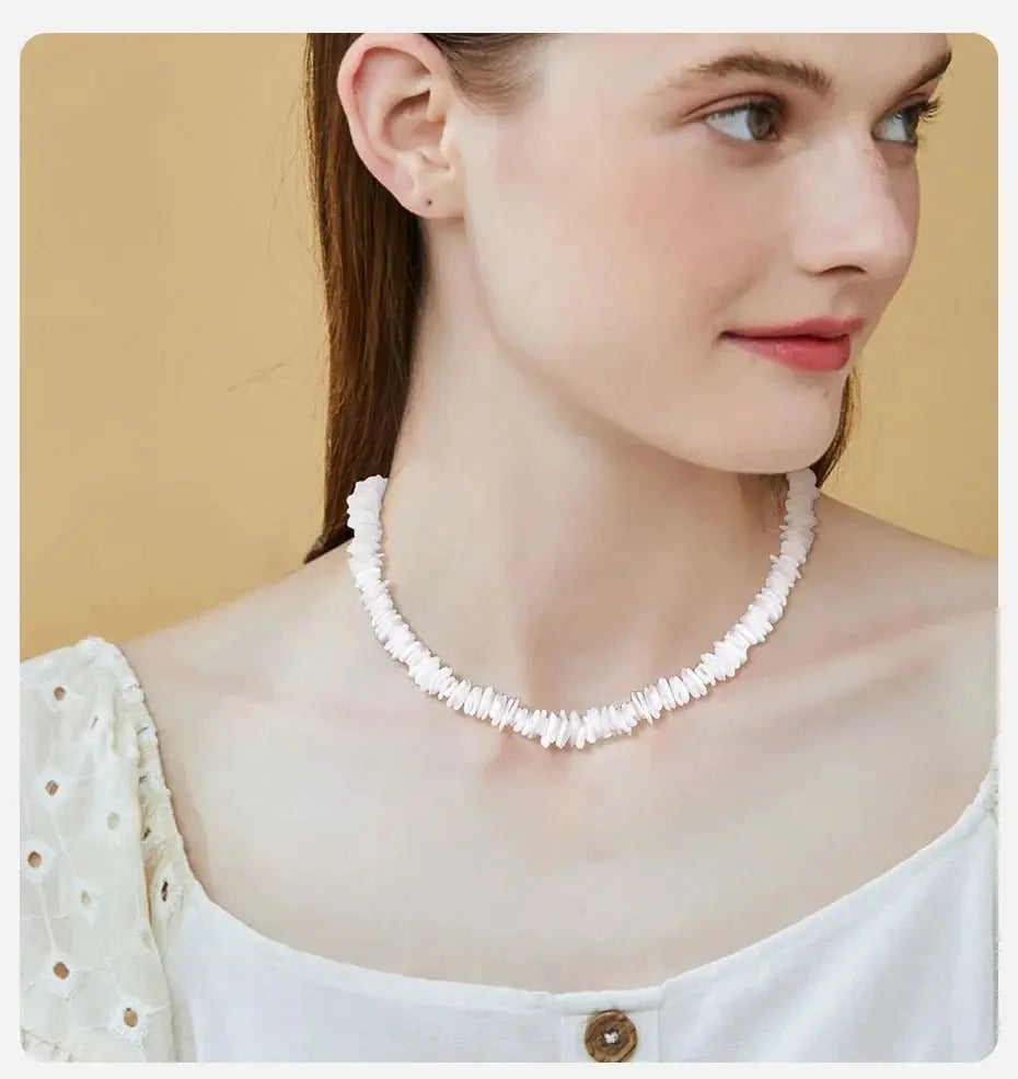 Natural Square Irregular Shell Beaded Chain Necklaces - Blade & Thread