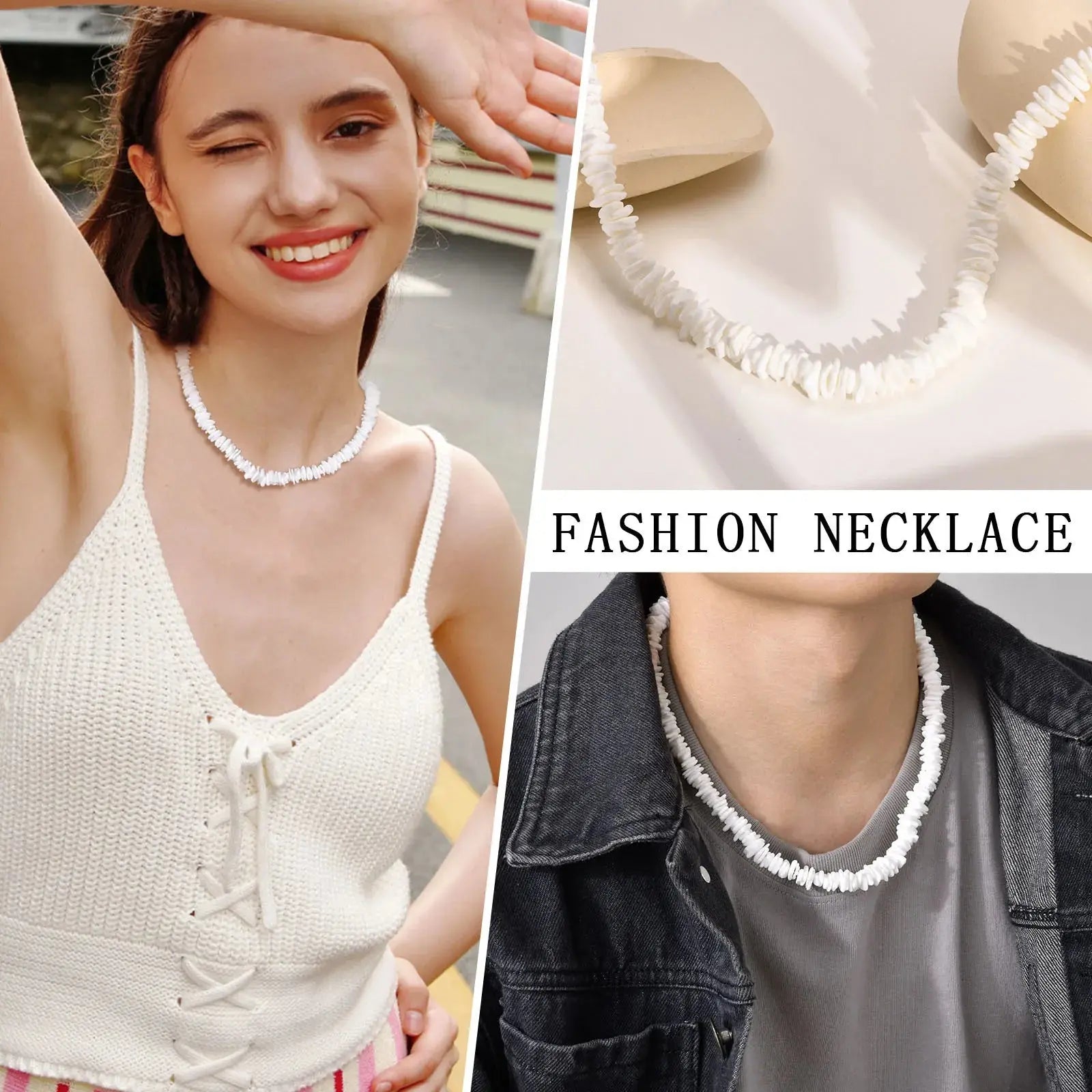 Natural Square Irregular Shell Beaded Chain Necklaces - Blade & Thread