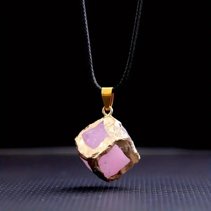 Natural stone mixed color crystal gold edge pendant - Blade & Thread