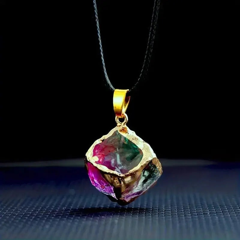 Natural stone mixed color crystal gold edge pendant - Blade & Thread
