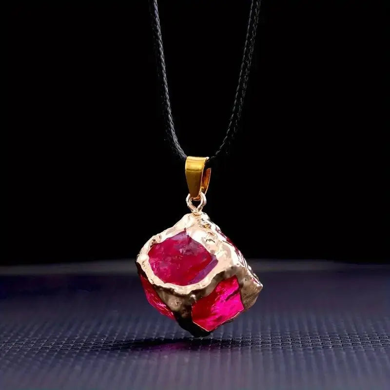 Natural stone mixed color crystal gold edge pendant - Blade & Thread