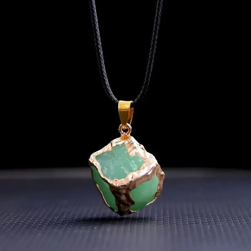 Natural stone mixed color crystal gold edge pendant - Blade & Thread