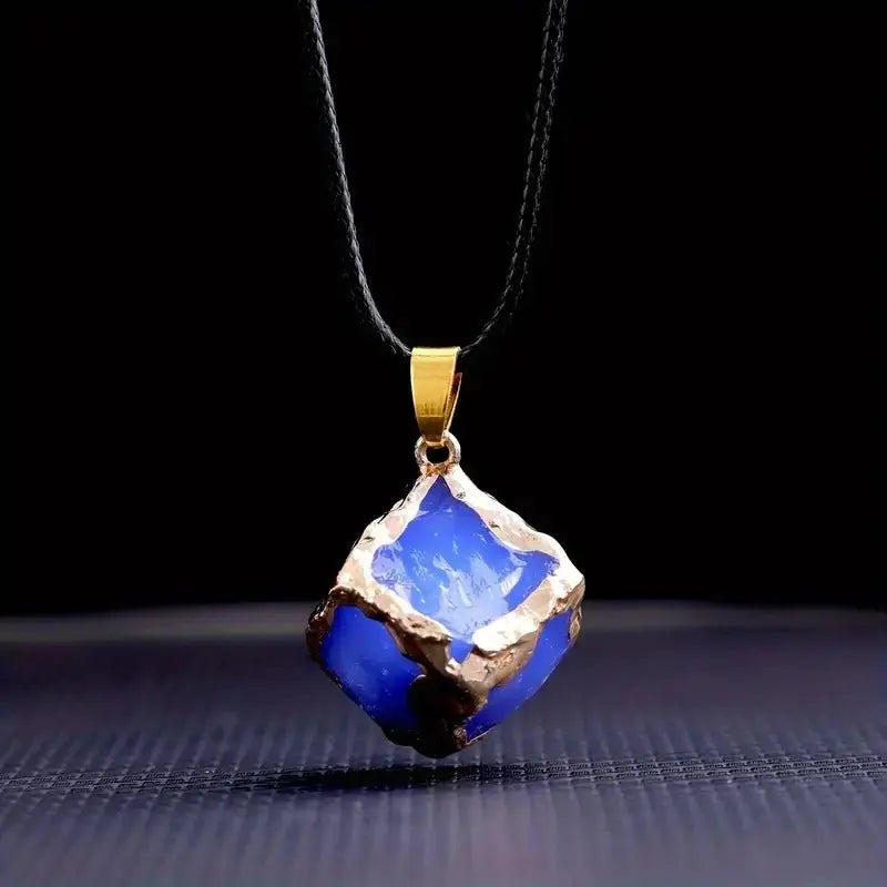 Natural stone mixed color crystal gold edge pendant - Blade & Thread