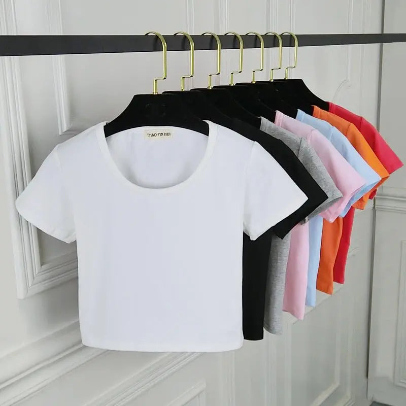 Navel-baring short-sleeved tight-fitting top - Blade & Thread