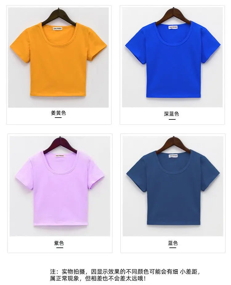 Navel-baring short-sleeved tight-fitting top - Blade & Thread