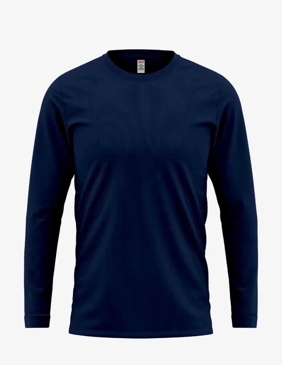 Navy men's long sleeve T-shirt by SpectraUSA, front view showing comfortable fit and classic design.