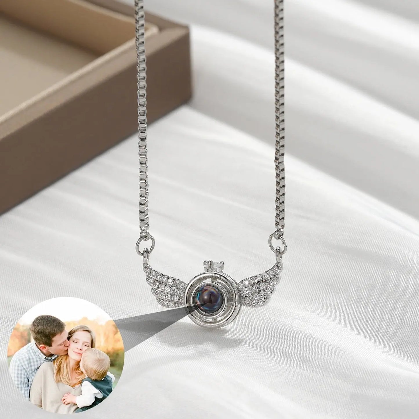 New Personalized Angel Wing Pendant Custom Photo Projection Necklace - Blade & Thread