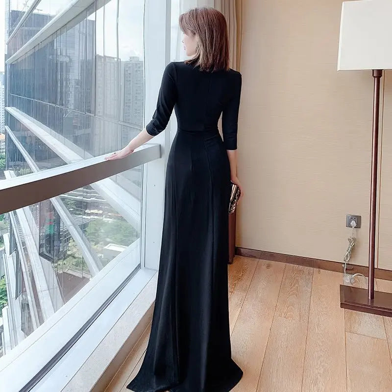 Nightclub Explosive Dress Dress Women's Irregular V-Neck Long Dress - Blade & Thread
