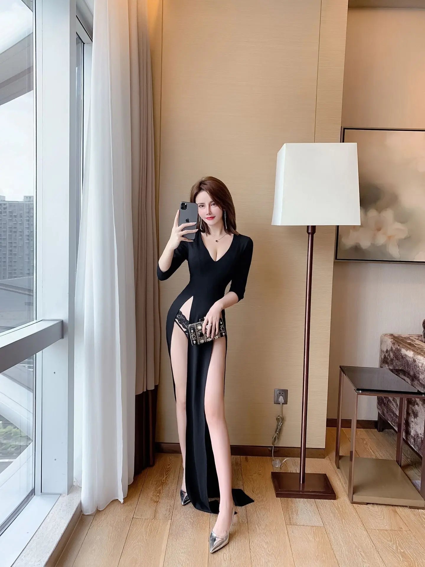Nightclub Explosive Dress Dress Women's Irregular V-Neck Long Dress - Blade & Thread