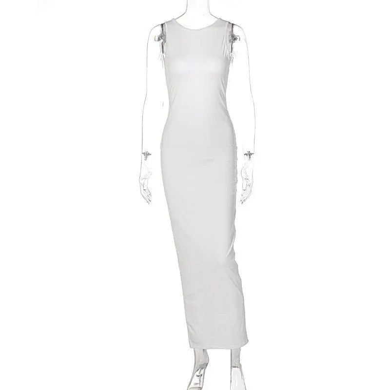 O-neck Backless Evening Dresses Women Hollow Out Sleeveless Split Bodycon Party Dress - Blade & Thread
