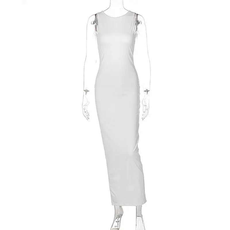 O-neck Backless Evening Dresses Women Hollow Out Sleeveless Split Bodycon Party Dress - Blade & Thread