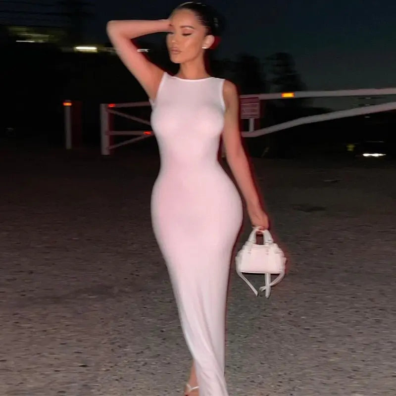 O-neck Backless Evening Dresses Women Hollow Out Sleeveless Split Bodycon Party Dress - Blade & Thread