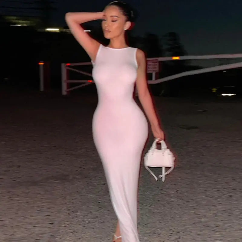 O-neck Backless Evening Dresses Women Hollow Out Sleeveless Split Bodycon Party Dress - Blade & Thread