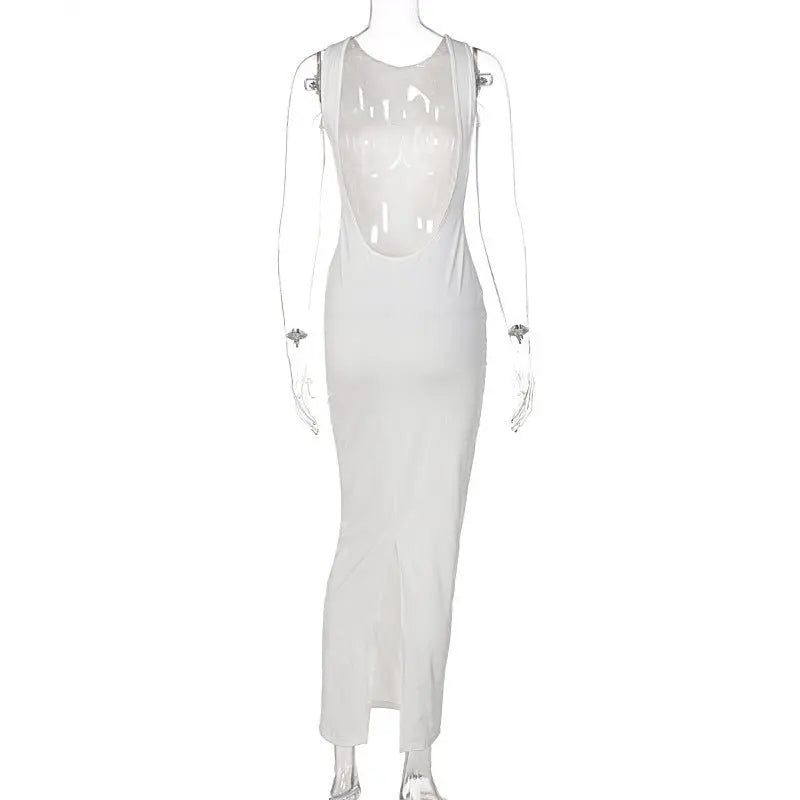 O-neck Backless Evening Dresses Women Hollow Out Sleeveless Split Bodycon Party Dress - Blade & Thread