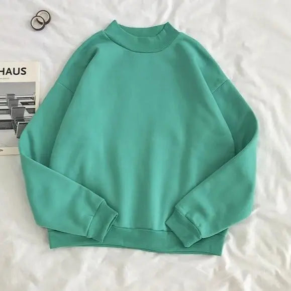 O-neck Hoodies Women Winter Autumn Pullover Sweatshirt Female Pure Color Loose Tracksuit - Blade & Thread