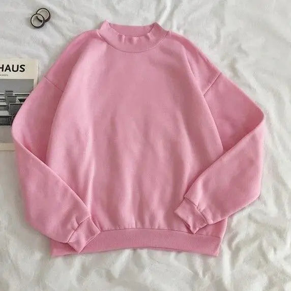 O-neck Hoodies Women Winter Autumn Pullover Sweatshirt Female Pure Color Loose Tracksuit - Blade & Thread