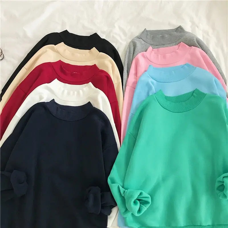 O-neck Hoodies Women Winter Autumn Pullover Sweatshirt Female Pure Color Loose Tracksuit - Blade & Thread