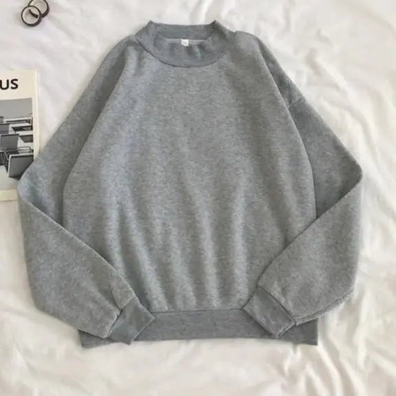 O-neck Hoodies Women Winter Autumn Pullover Sweatshirt Female Pure Color Loose Tracksuit - Blade & Thread