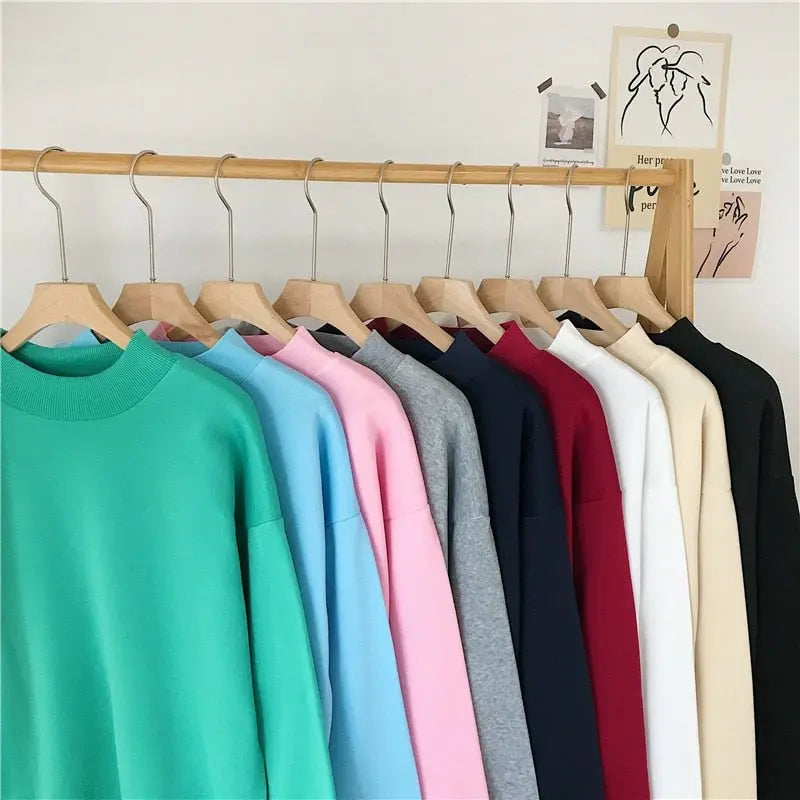 O-neck Hoodies Women Winter Autumn Pullover Sweatshirt Female Pure Color Loose Tracksuit - Blade & Thread