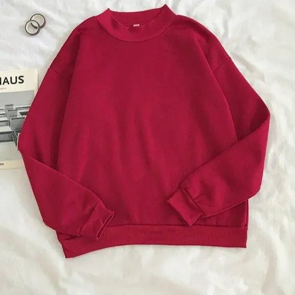 O-neck Hoodies Women Winter Autumn Pullover Sweatshirt Female Pure Color Loose Tracksuit - Blade & Thread
