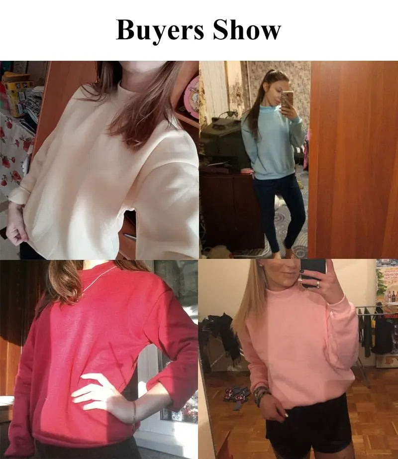 O-neck Hoodies Women Winter Autumn Pullover Sweatshirt Female Pure Color Loose Tracksuit - Blade & Thread